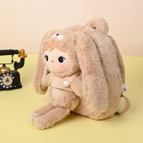 Carmel beige Bunny backpack with a removable Metoo plush toy