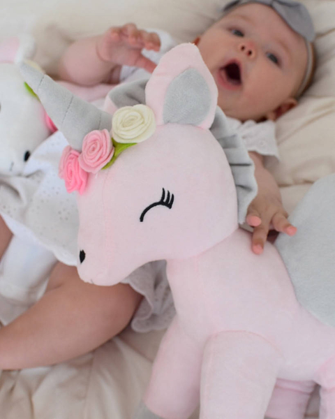 Plush Pink Unicorn with flower wreath L size