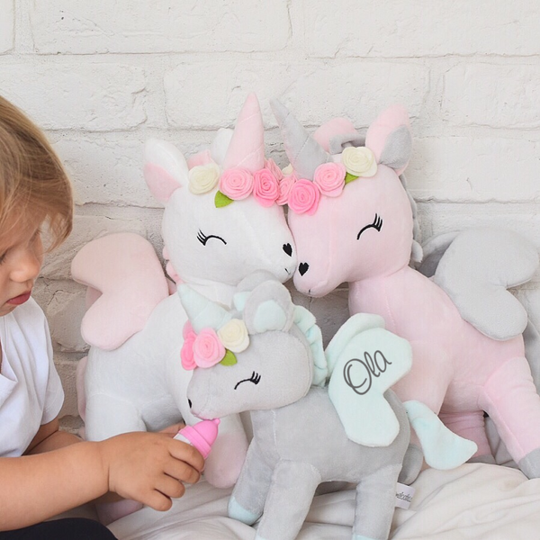 Plush Pink Unicorn with flower wreath L size