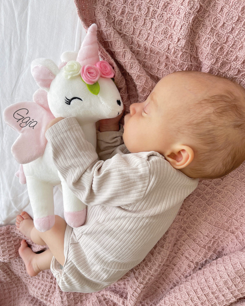 Plush White Unicorn with flower wreath M size