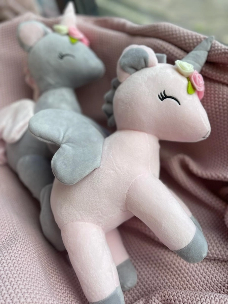 Plush Pink Unicorn with flower wreath L size
