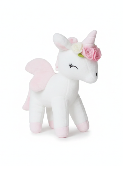 Plush White Unicorn with flower wreath M size