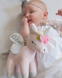 Plush Pink Unicorn with flower wreath M size