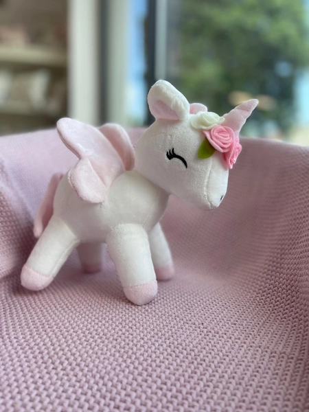 Plush White Unicorn with flower wreath M size