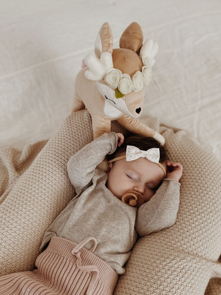 Plush Deer with cream flower wreath