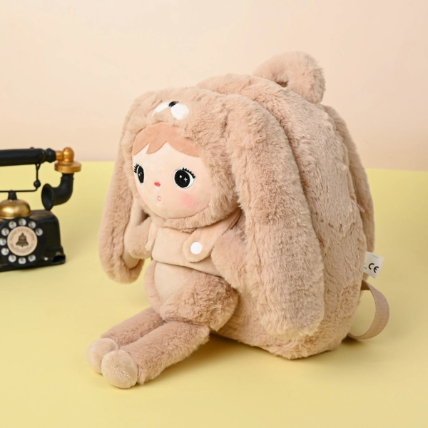Carmel beige Bunny backpack with a removable Metoo plush toy