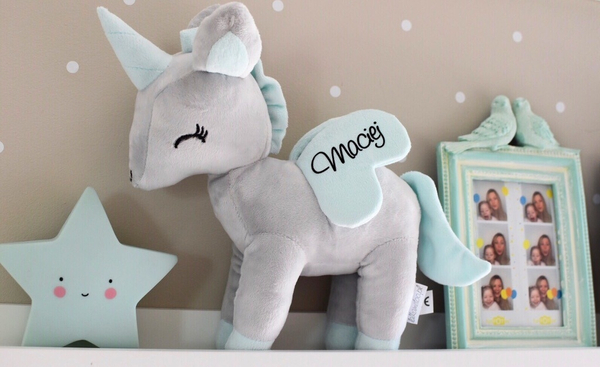 Plush Grey/mint Unicorn M size