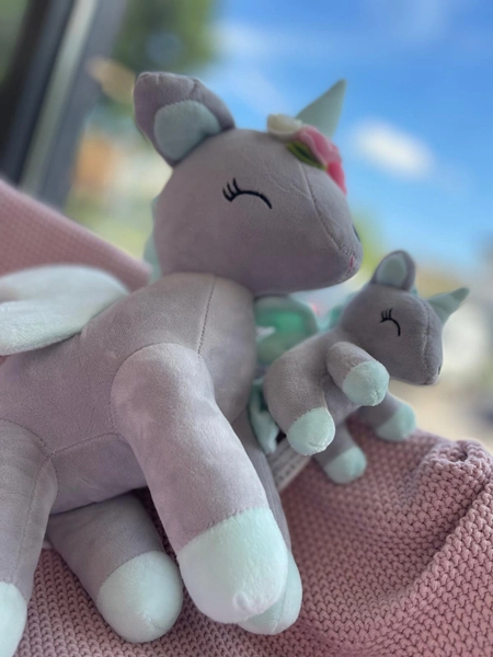 Plush Grey/mint Unicorn with flower wreath L size
