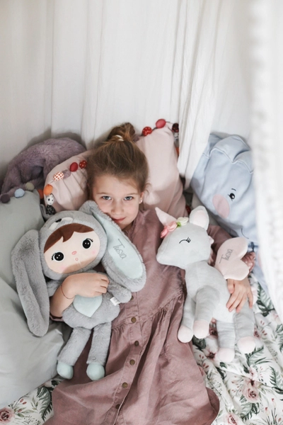 Plush Grey-Pink Unicorn with flower wreath L size