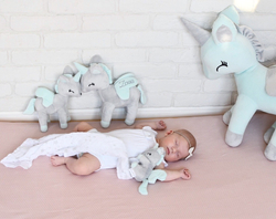 Plush Grey/mint Unicorn L size
