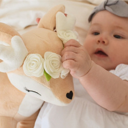 Plush Deer with cream flower wreath