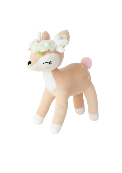 Plush Deer with cream flower wreath