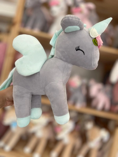Plush Grey/mint Unicorn with flower wreath L size