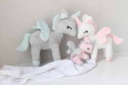 Plush Grey/mint Unicorn L size