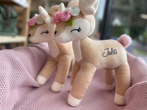 Plush Deer with color flower wreath