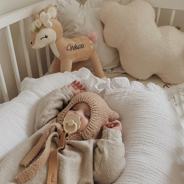 Plush Deer with cream flower wreath