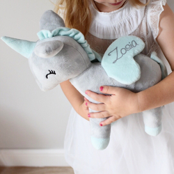Plush Grey/mint Unicorn L size