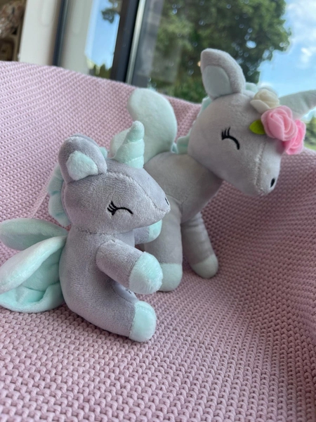 Plush Grey/mint Unicorn with flower wreath M size