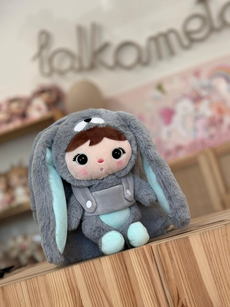 Gray/Mint Bunny backpack with a removable Metoo plush toy