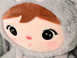 Gray/Mint Bunny backpack with a removable Metoo plush toy