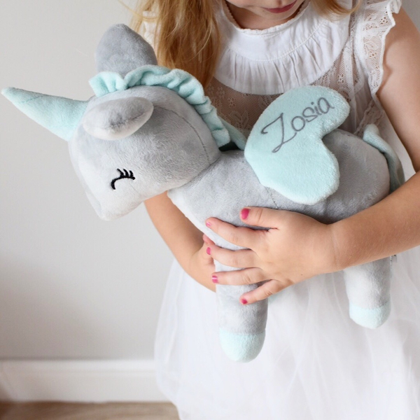 Plush Grey/mint Unicorn L size