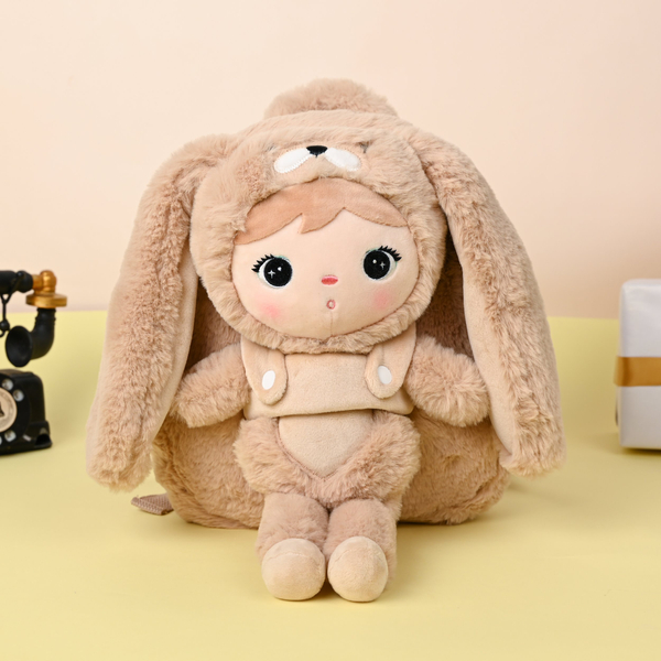 Carmel beige Bunny backpack with a removable Metoo plush toy