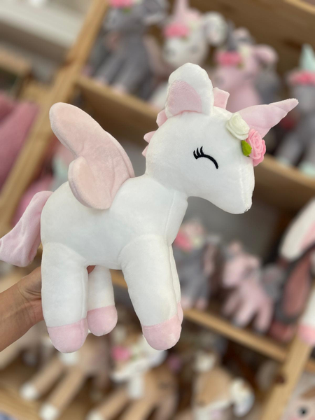 Plush White Unicorn with flower wreath L size