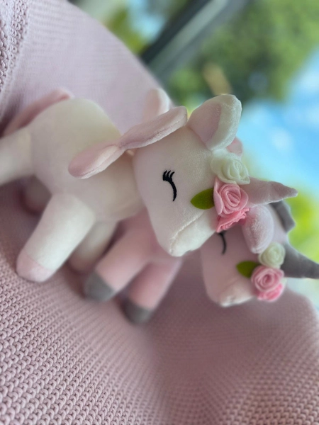 Plush White Unicorn with flower wreath M size