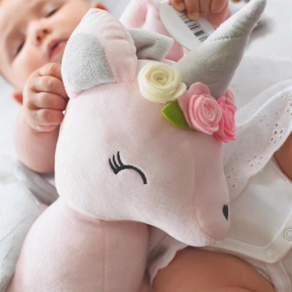 Plush Pink Unicorn with flower wreath L size
