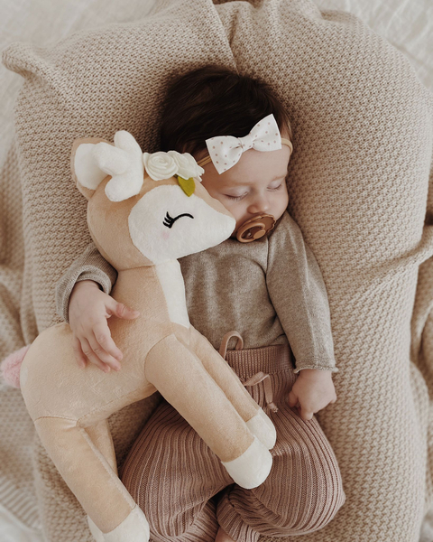 Plush Deer with cream flower wreath