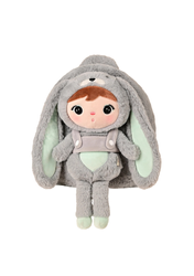Gray/Mint Bunny backpack with a removable Metoo plush toy