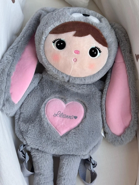 Metoo Grey/Pink Bunny Backpack