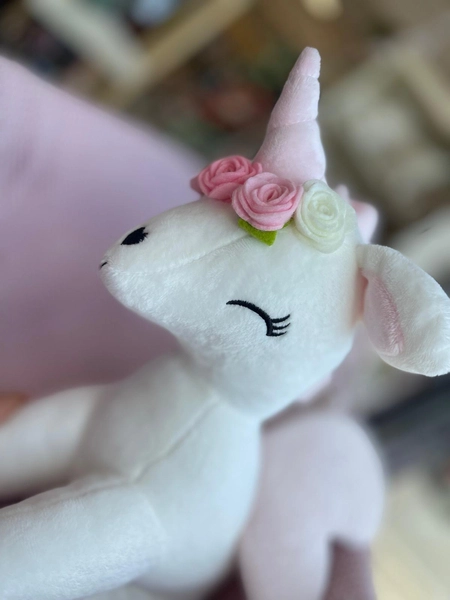 Plush White Unicorn with flower wreath L size
