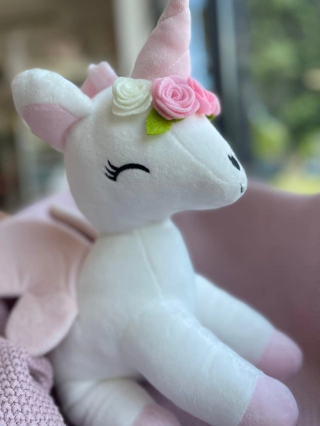 Plush White Unicorn with flower wreath L size