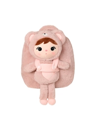 Metoo Pink Bear backpack with a removable doll